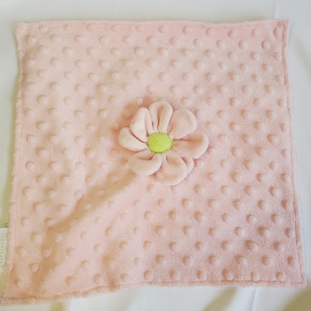 Elegant Baby Pink Flower Daisy Lovey Security Blanket Minky Dots Satin Soft Toy